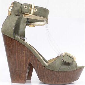 G by Guess Olive Green Women's 7.5 Platform Wedge Anklet Heels Sandal Clubwear